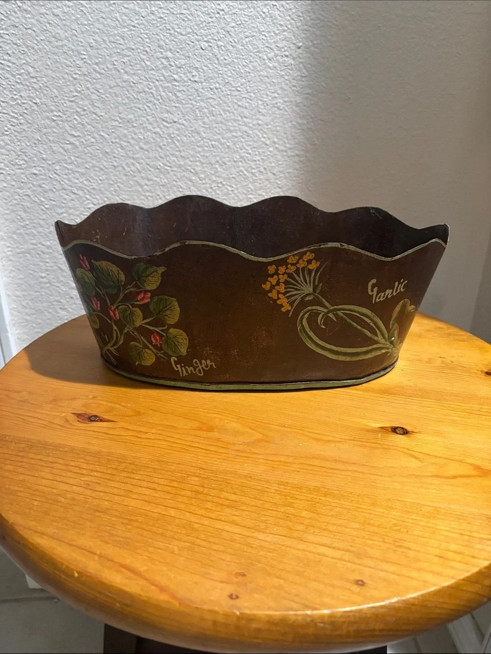 Hand-Painted Brown Decorative Herb Planter